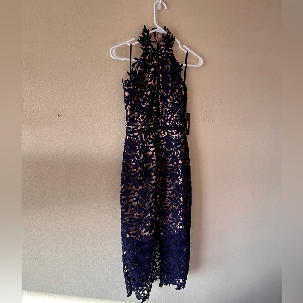 Lulus navy lace halter dress NWT